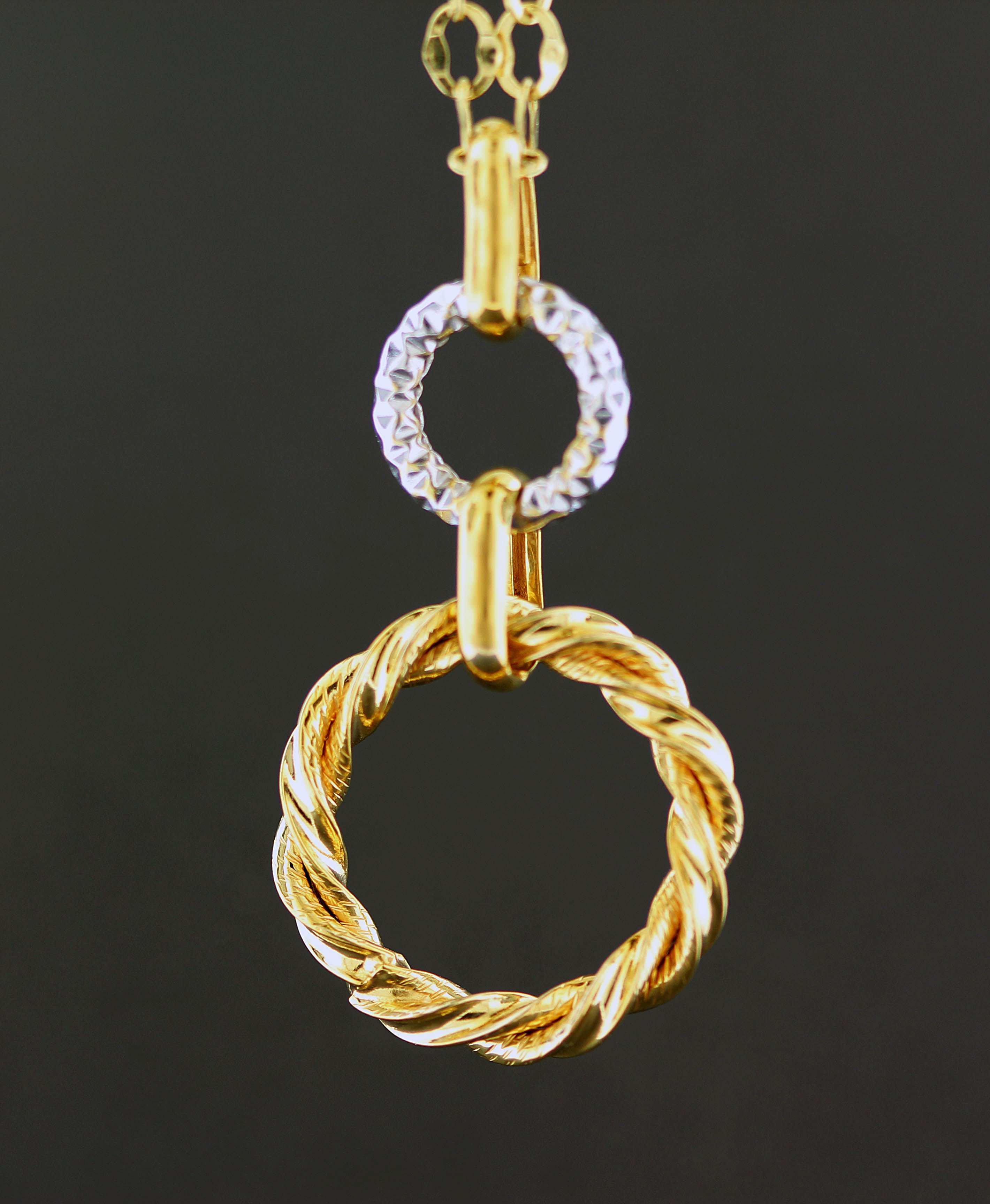 14k Gold Braided Circle Dangle Pendant