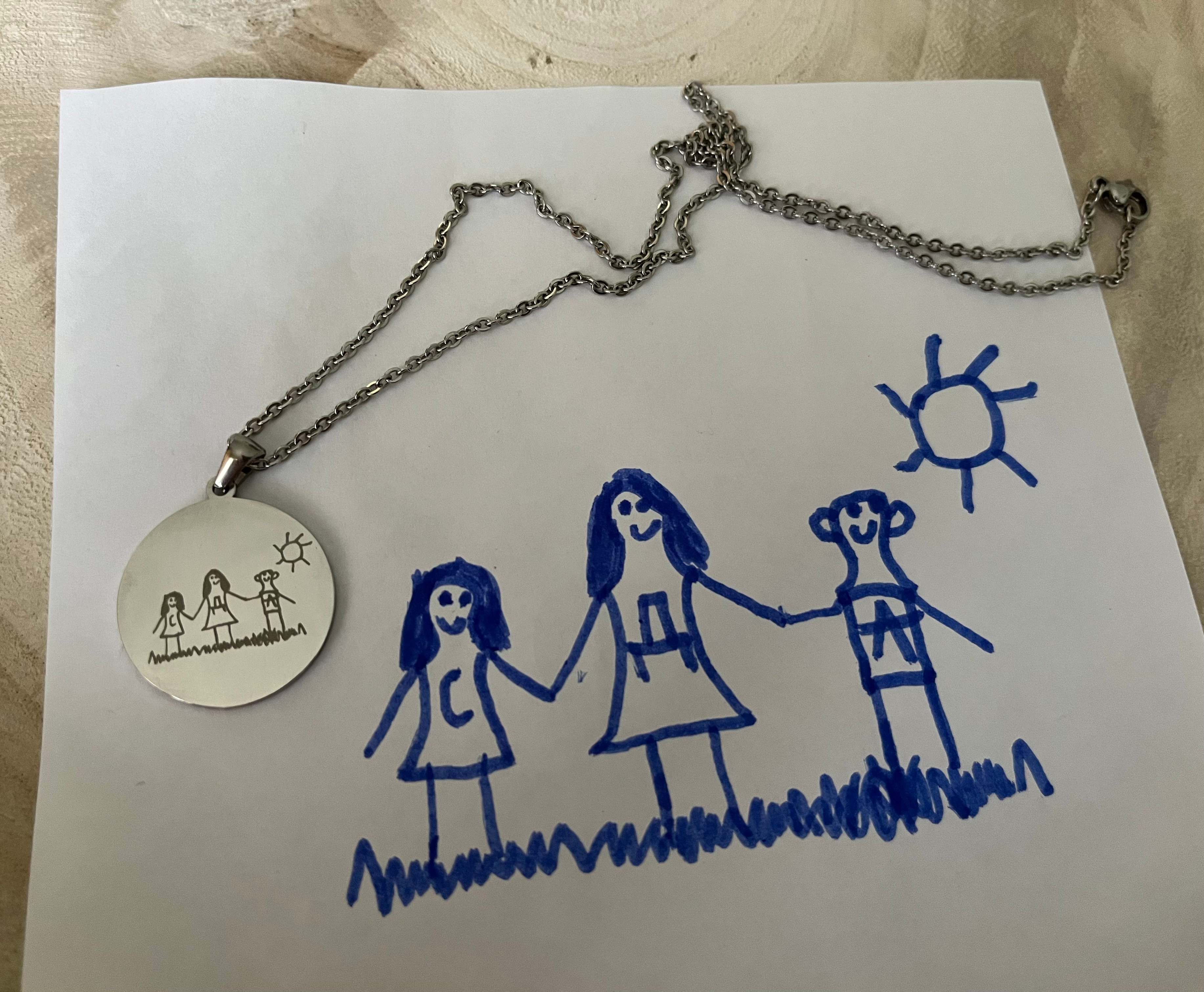 Персонализирано гравирано колие подарък почерк  рисунка неръждаема стомана луксозен подарък любим човек бижу мама дете майка