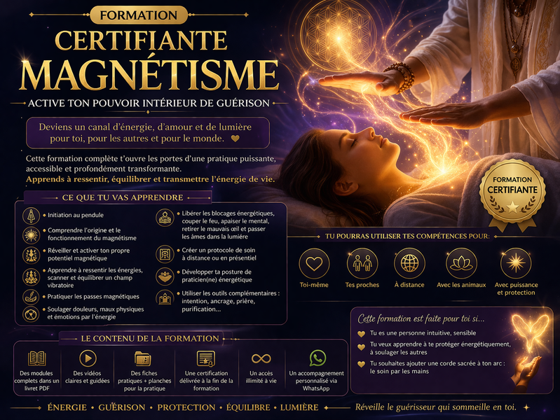 formation magnétisme, devenir magnétiseur, soin énergétique magnétisme, guérison par les mains, énergie vitale, formation énergétique en ligne, praticien énergétique, soin holistique, magnétisme débutant, formation spirituelle certifiée