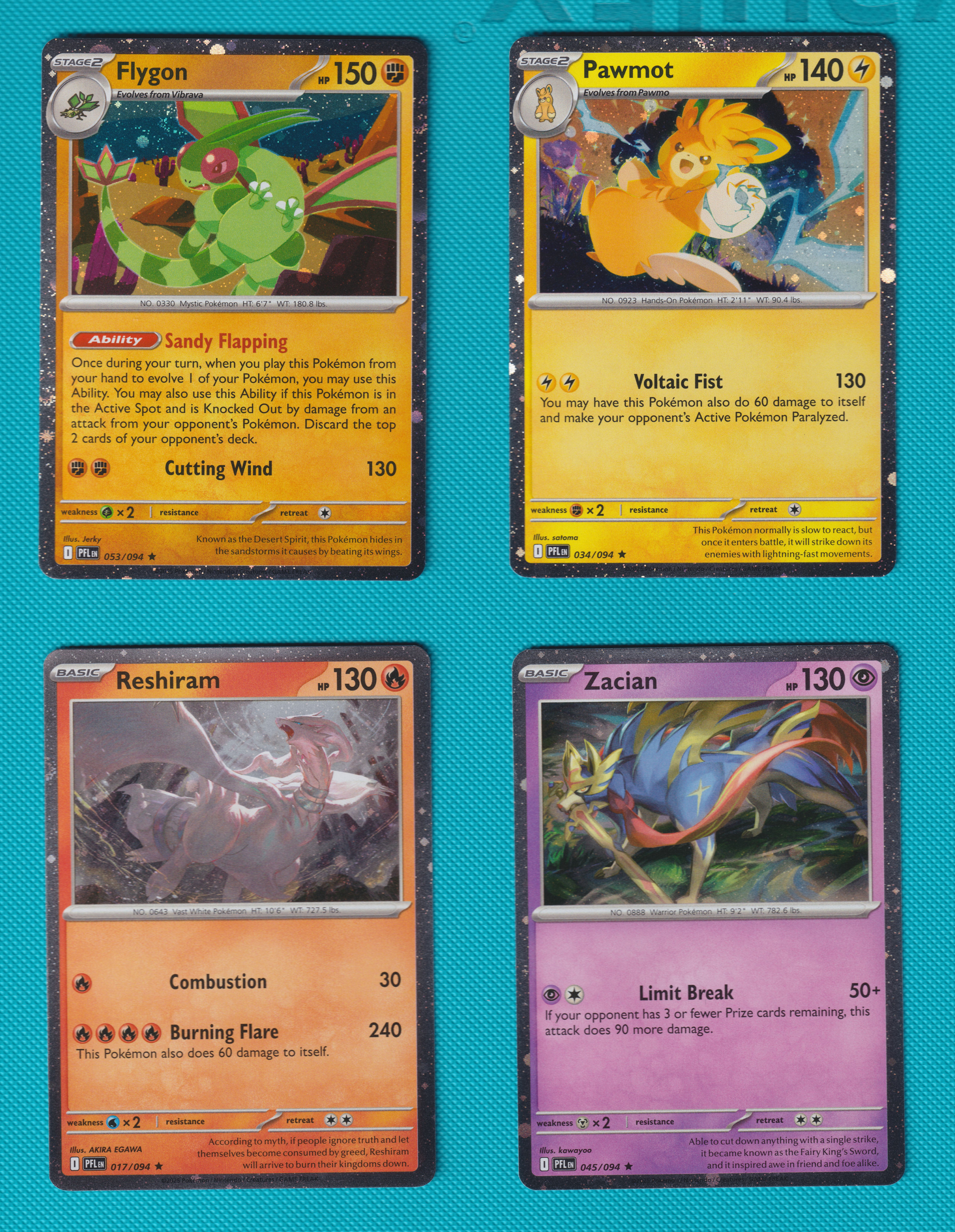 All 4 Blister Cosmo Reshiram, Zacian, Pawmot, Flygon Phantasmal Flames Masterset