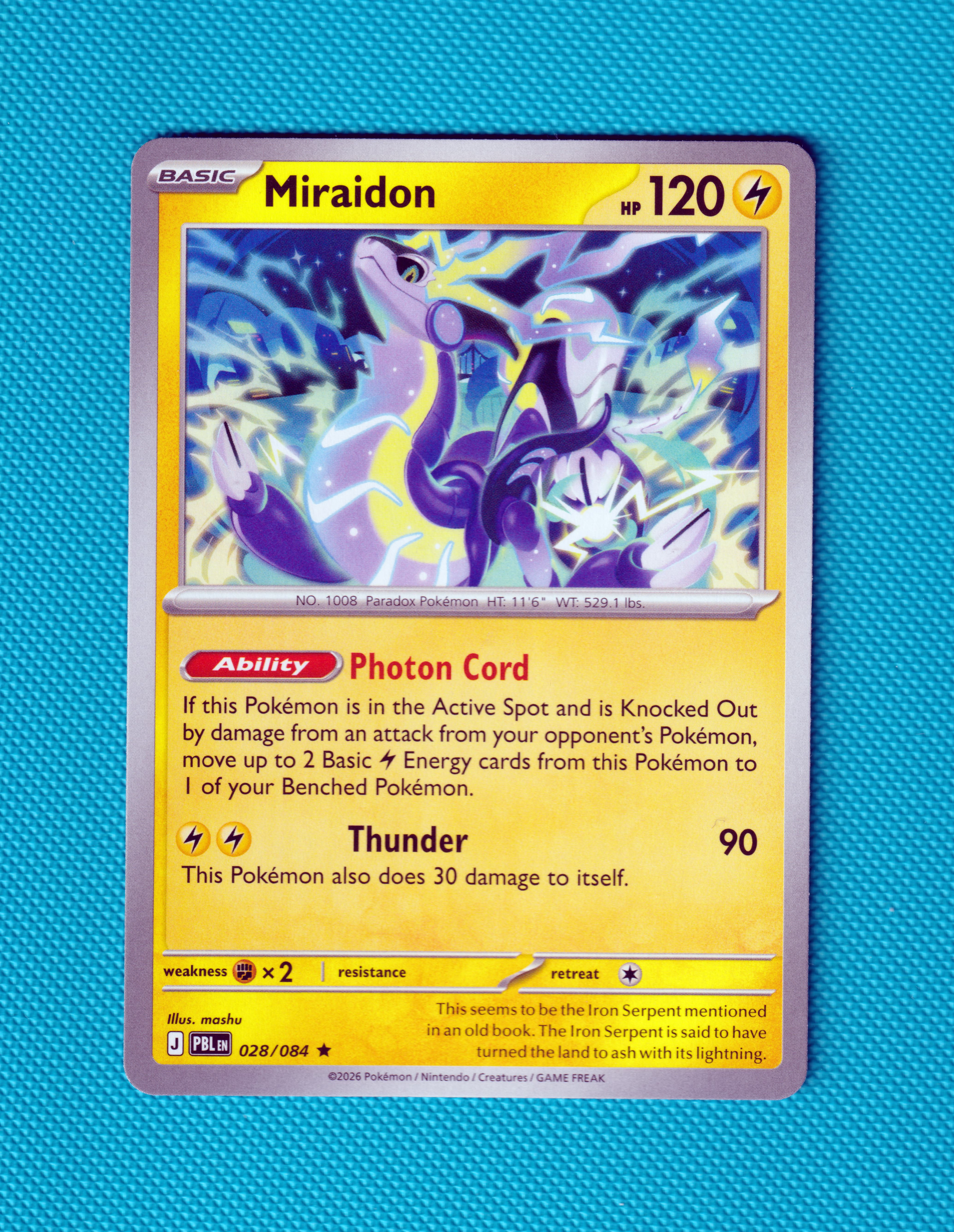 Miraidon 028/084 Non Holo Rare from Build & battle Pitch Black Masterset