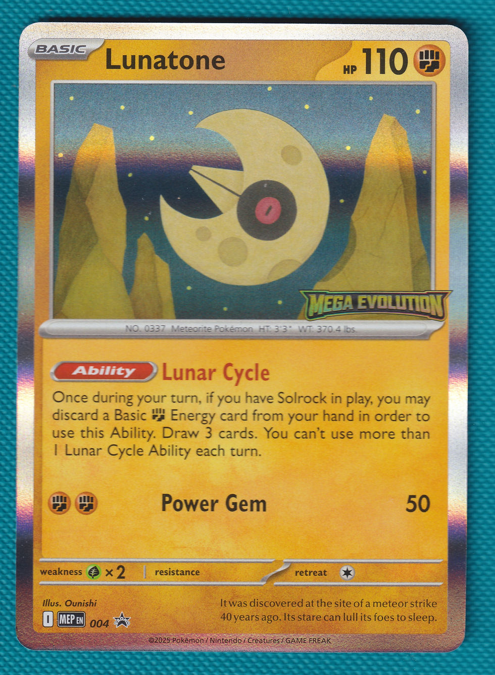 Lunatone prerelease promo card MEP 004 from Mega Evolution set – Pokémon TCG front