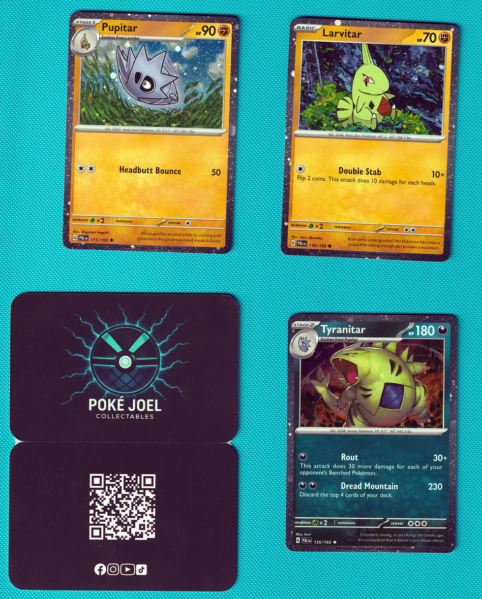 Thumbnail: Cosmo Holo Trio Paldea Evolved USA Exclusive Larvitar, Pupitar, Tyranitar