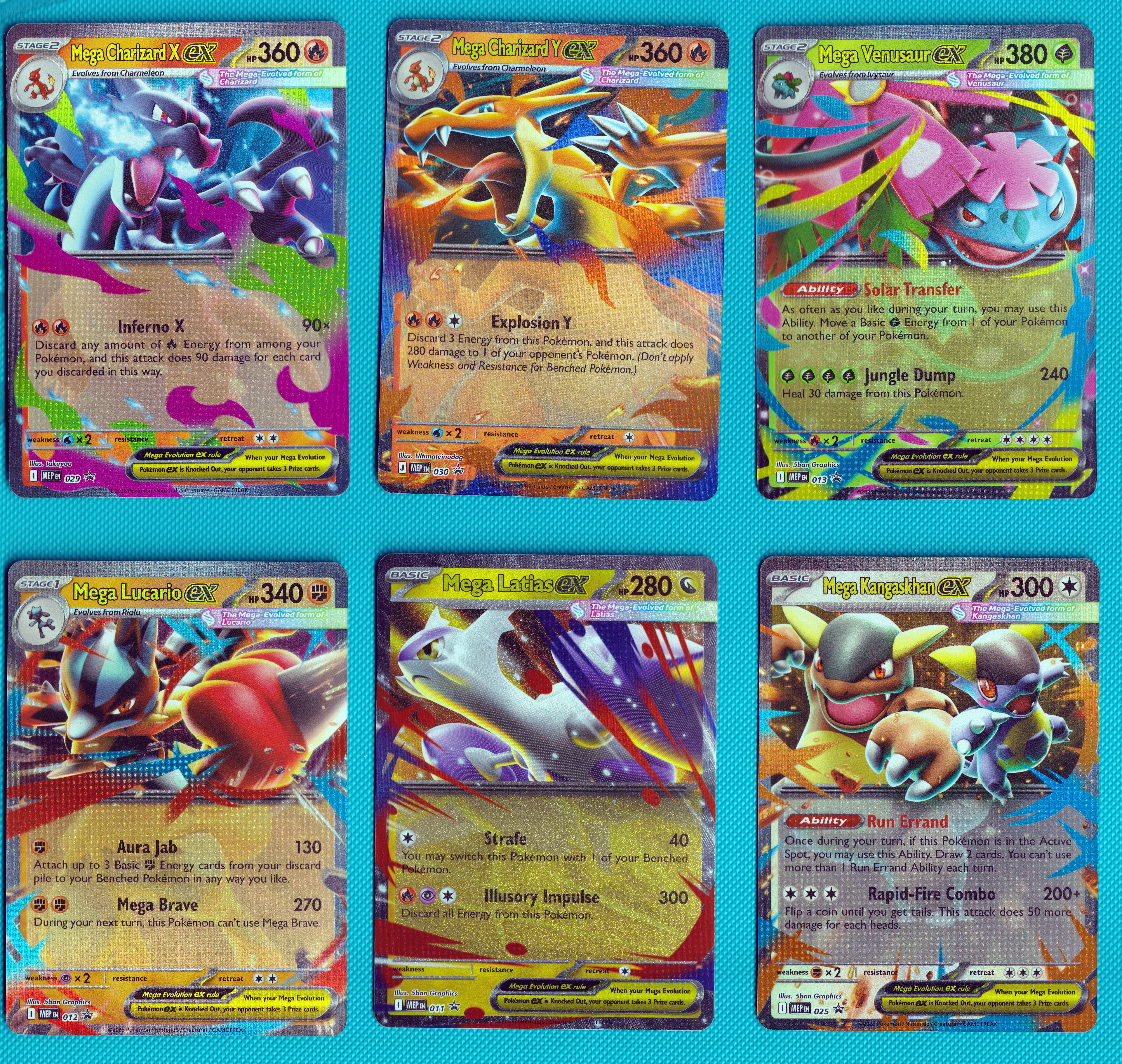 First 6 MEP EX's Mega Pokemon Mep011,012,013,025,029,030