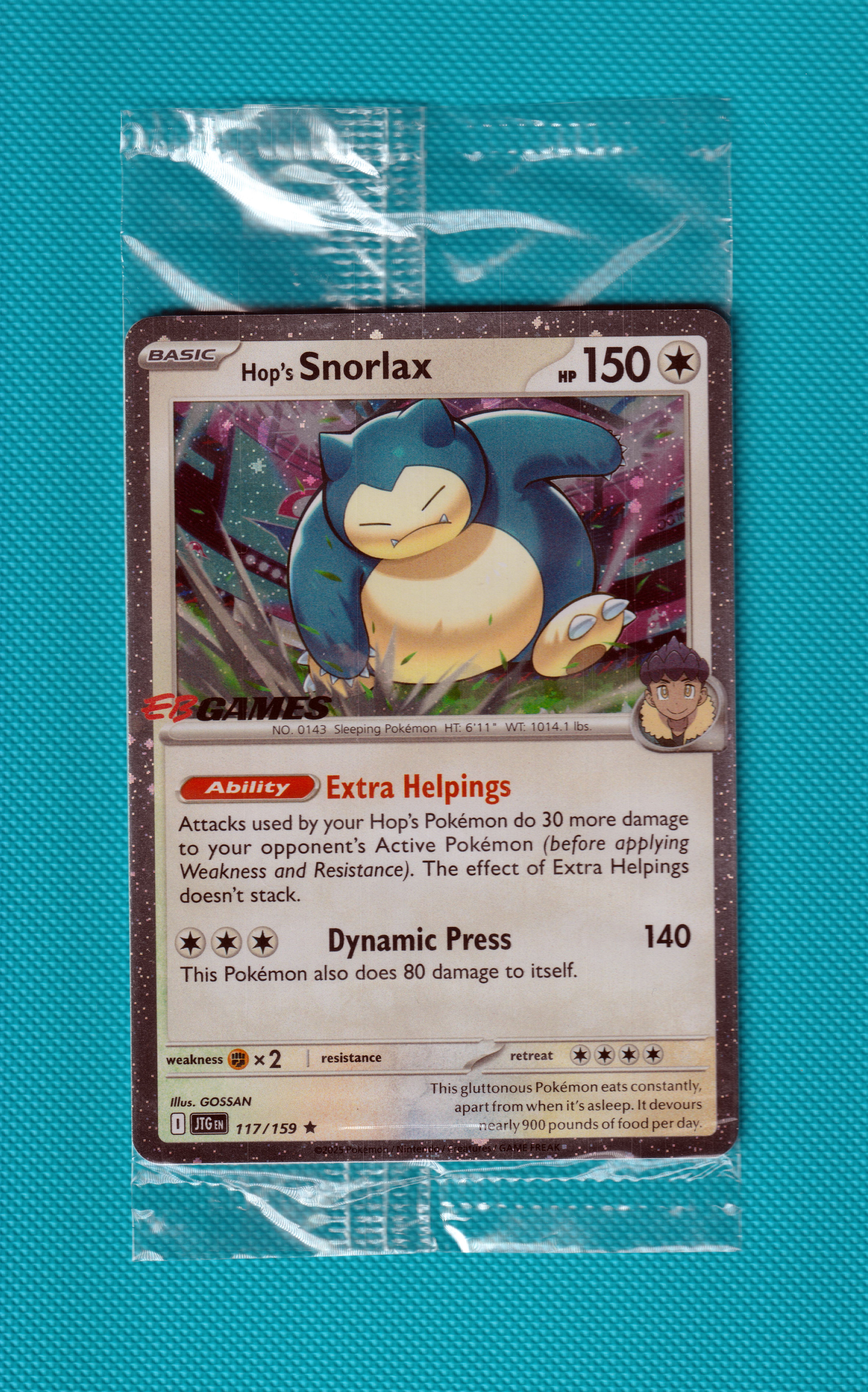 Hops Snorlax 117/159, Sealed EB Games Stamp Promo, Journey Together Masterset