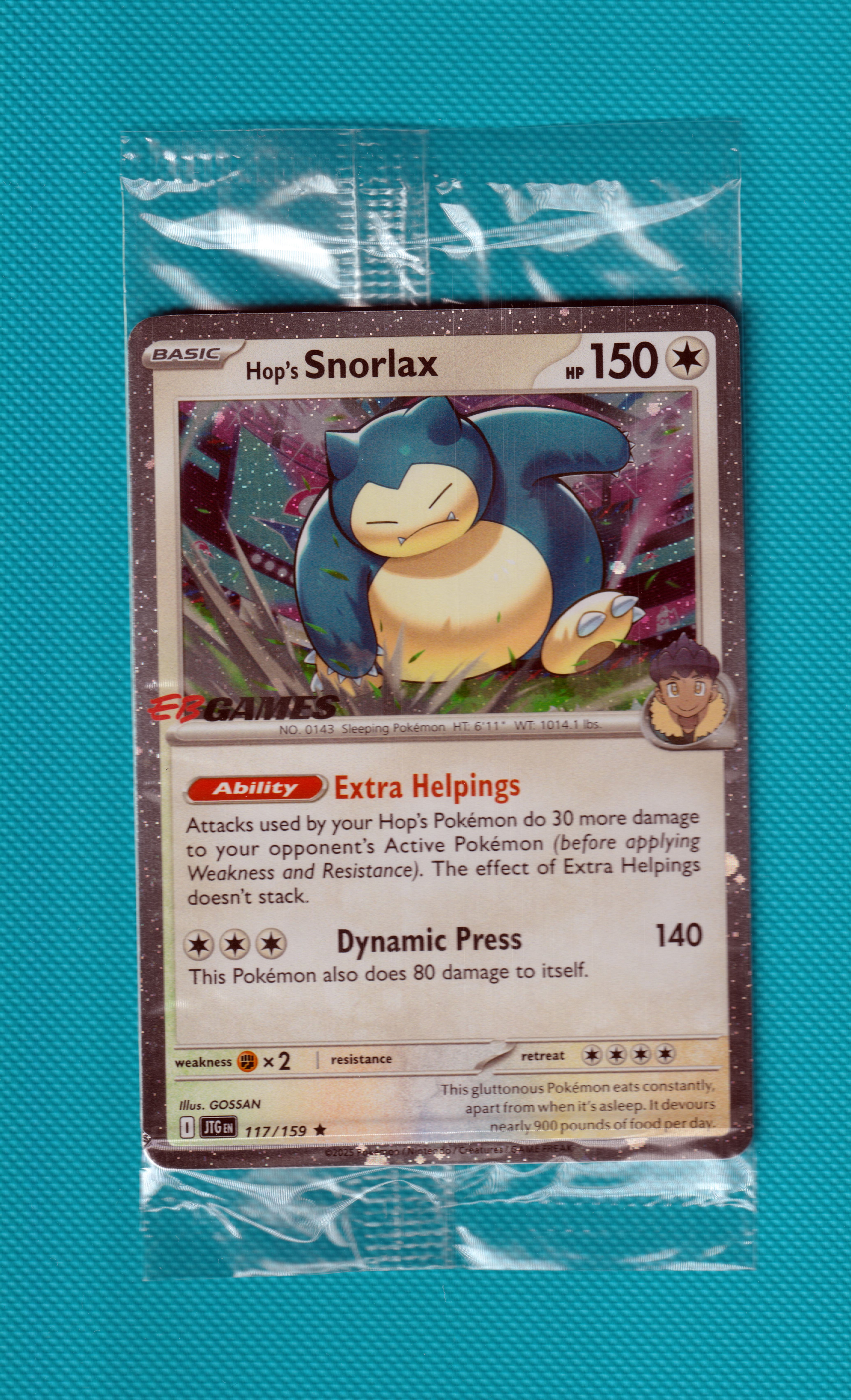 Hops Snorlax 117/159, Sealed EB Games Stamp Promo, Journey Together Masterset