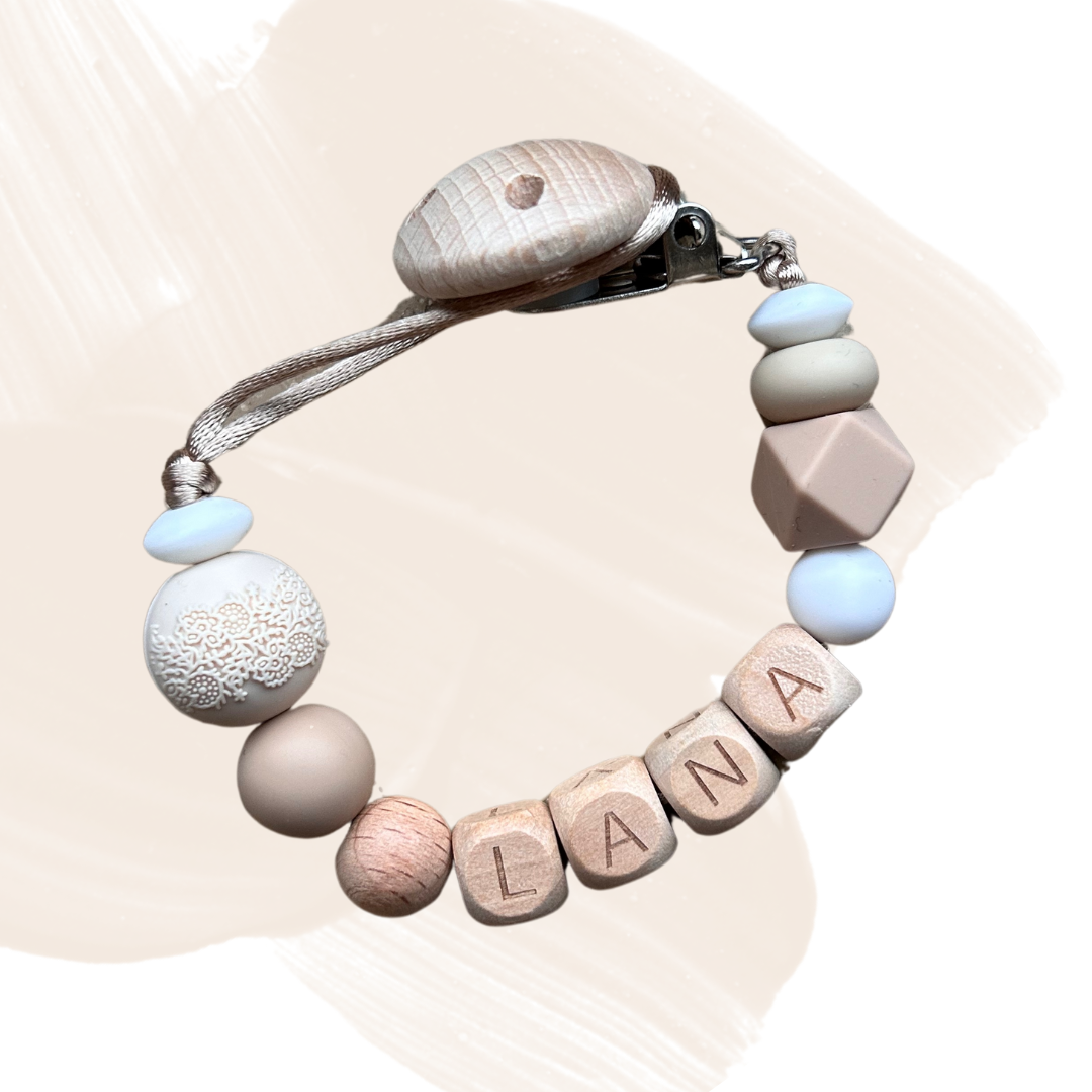 Speenkoord met naam ‘beige tinten’