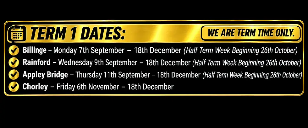 Graphic design displaying a list of dates against a gold metallic banner on a black background. Professional and structured information layout for organizational scheduling.