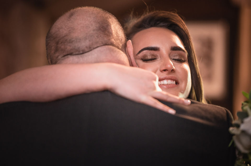 bride and her father-first look- red hall hotel-wedding photography