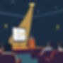 spotlight on research - show a spotlight shining on a person behind a lectern on a stage p