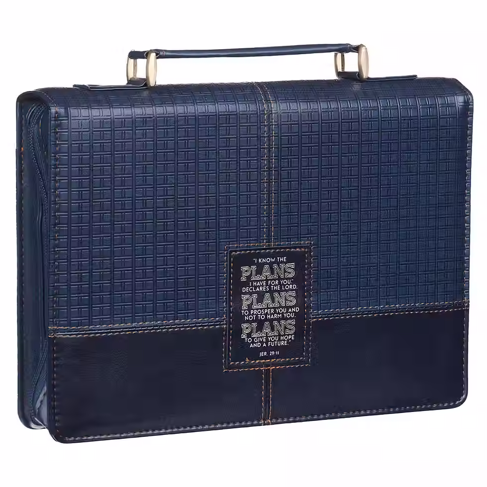 Thumbnail: The Plans Modern Blue Grid Faux Leather Bible Cover - Jeremiah 29:11