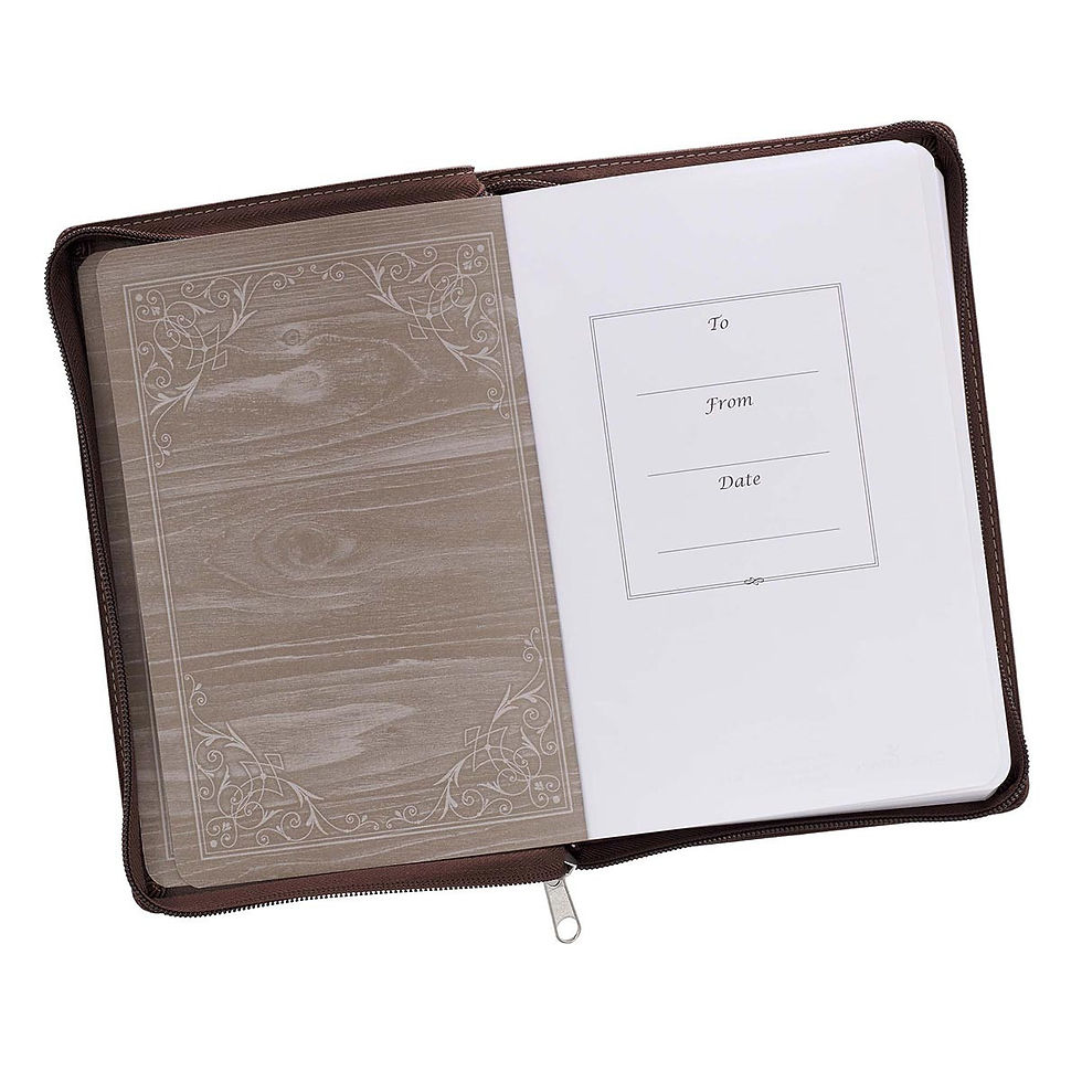 Thumbnail: A Man's Heart Classic Faux Leather Zippered Journal in Brown - Proverbs 16:9