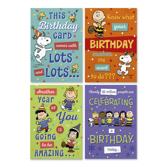 Thumbnail: Peanuts Happy Day, Birthday Cards Box of 12, 4 Design Assortment with Scripture