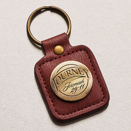 Thumbnail: Journey - Jeremiah 29:11 Keyring in Tin Leather