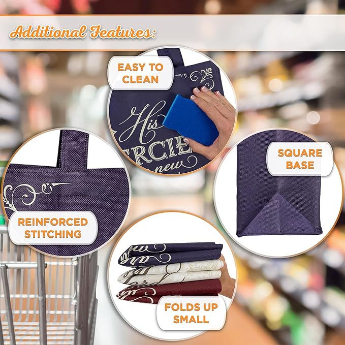 Миниатюра: His Mercies are New Purple Amethyst Shopping Tote Bag - Lamentations 3:22-23