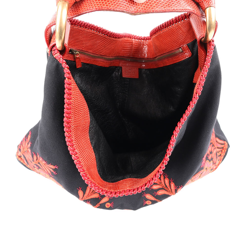 Thumbnail: Gucci Canvas & Lizard Leather Handbag