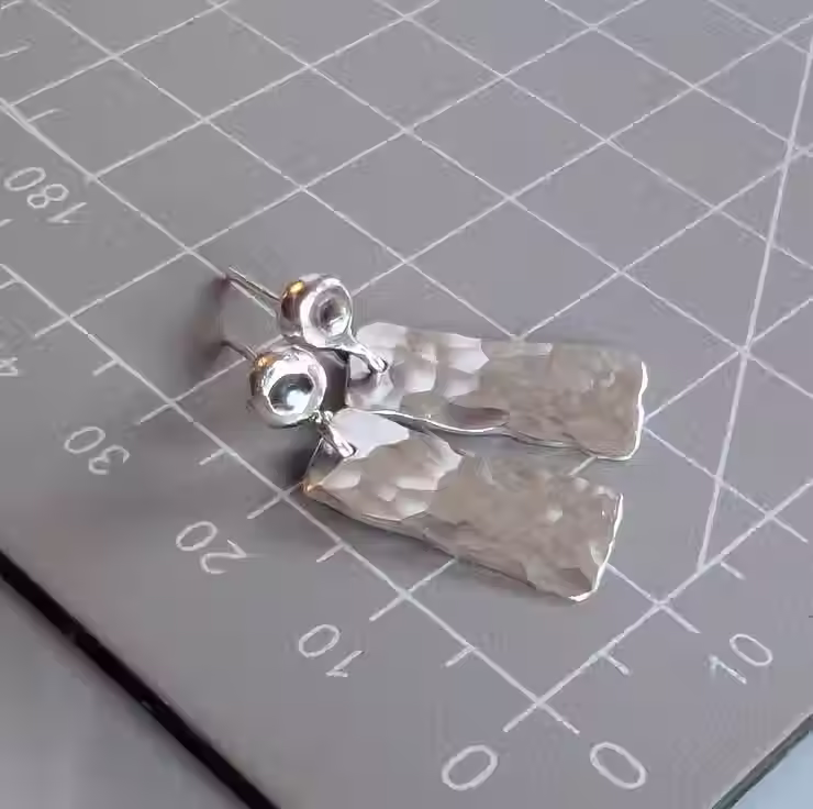Thumbnail: Recycled Sterling Silver drop stud earrings, Handmade Urban Designed Jewellery