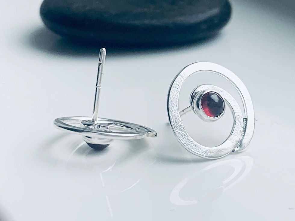 Thumbnail: Sterling silver swirl garnet earrings, Handmade Urban Designed Jewellery