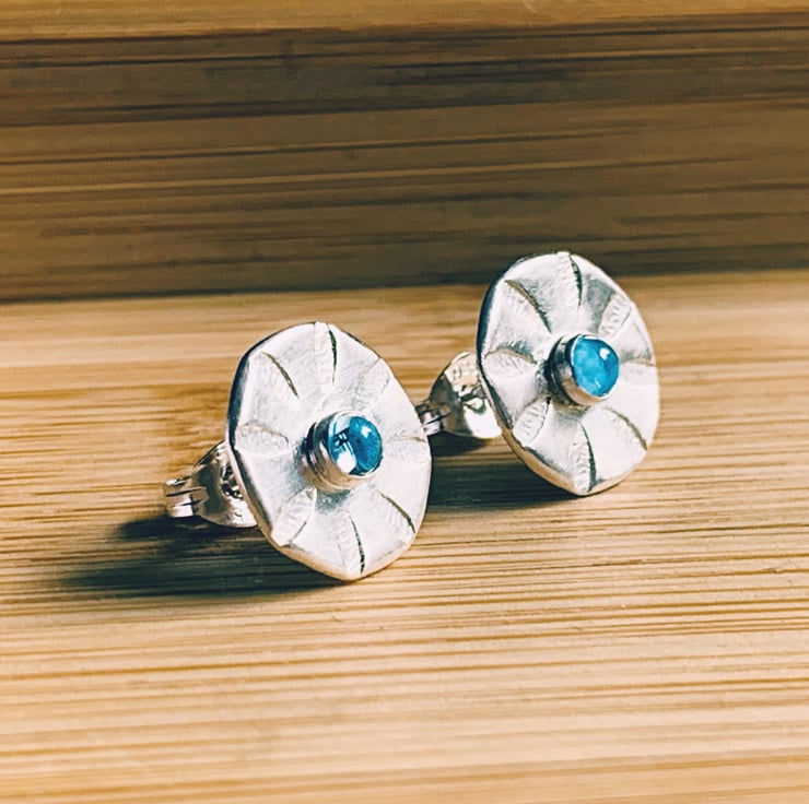 Thumbnail: Recycled Sterling Silver Topaz Stud Earrings by Nyaki Punk Jewellery