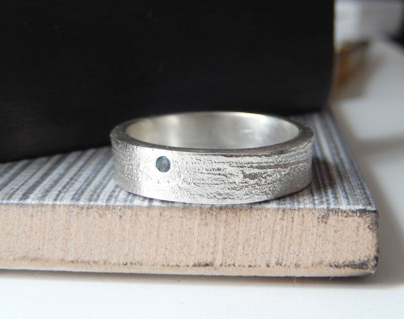 Thumbnail: Sterling Silver Textured Sapphire Ring by Nyaki Punk Jewellery