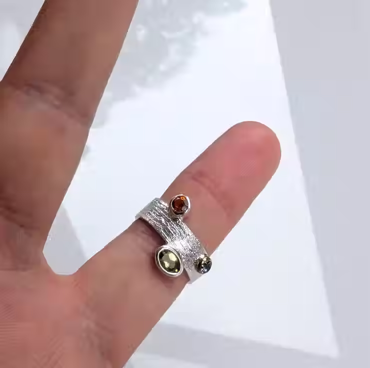 Thumbnail: STERLING SILVER & Gold Citrine, Peridot and Mystic Topaz Ring