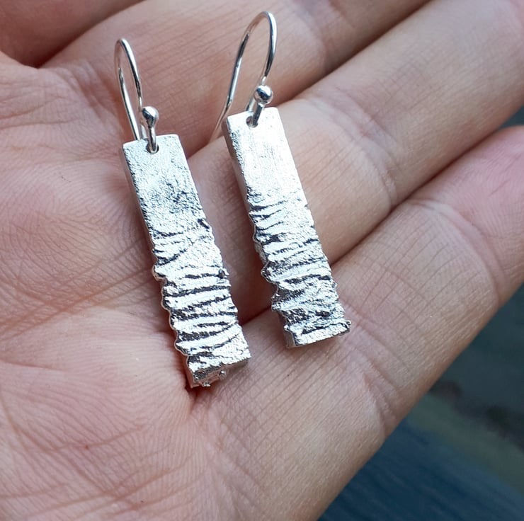 Thumbnail: STERLING SILVER Brutalist Design bar earrings, Handmade Urban Designed Jewellery