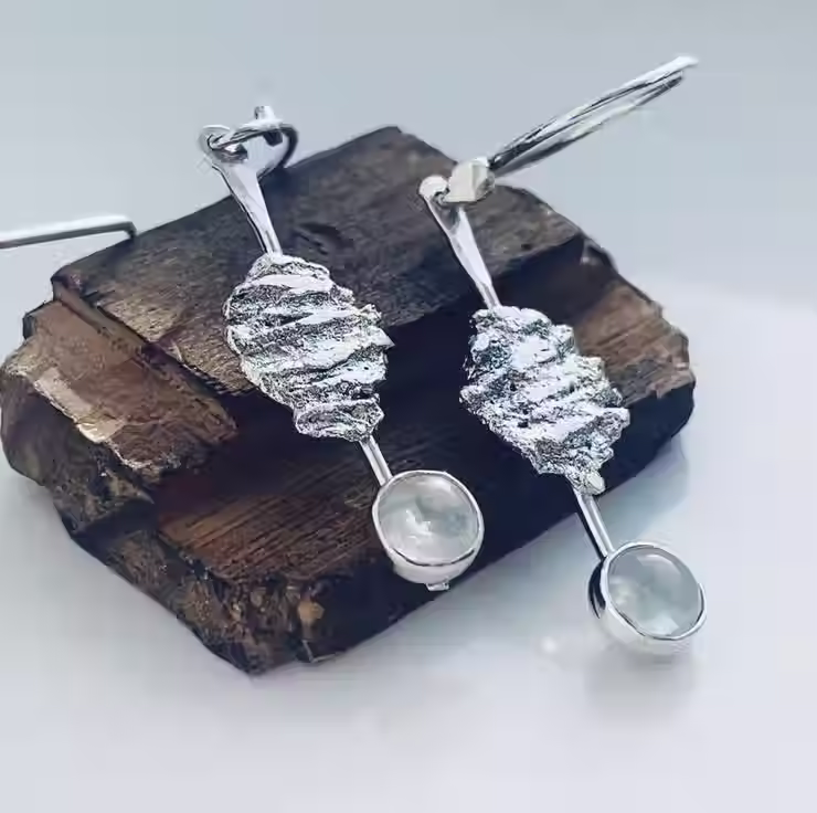 Thumbnail: STERLING SILVER Moonstone Drop Earrings, Handmade Urban Designed Jewellery