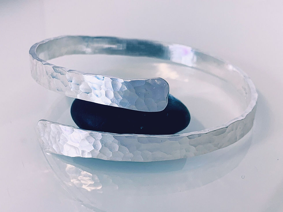 Thumbnail: Recycled Sterling Silver Hammered Texture Open Bangle by Nyaki Punk Jewellery