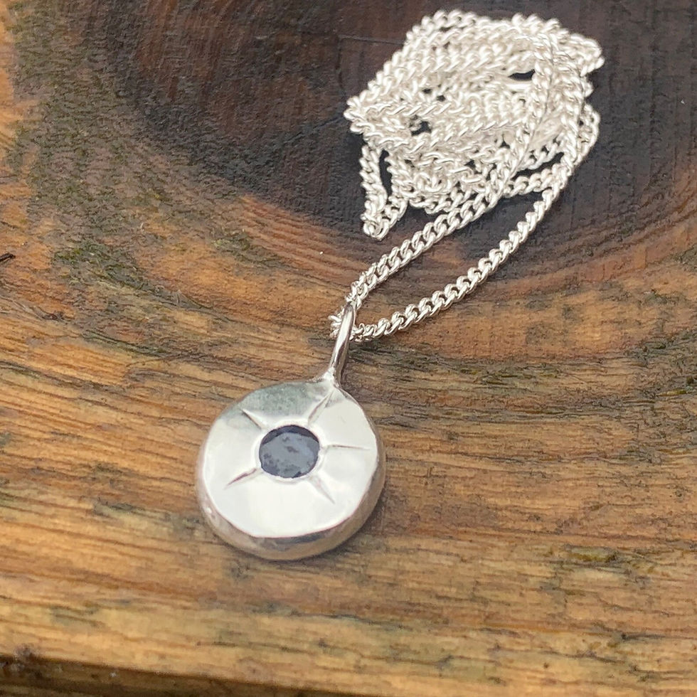 Thumbnail: Recycled Sterling Silver Balck Sapphire Pendant by Nyaki Punk Jewellery
