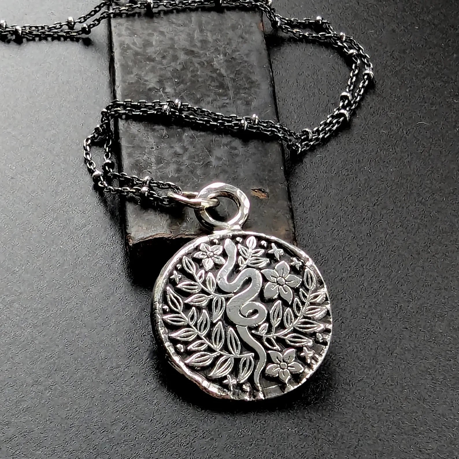 Sterling Silver Snake in the Grass and Tree of Life Talisman pendant