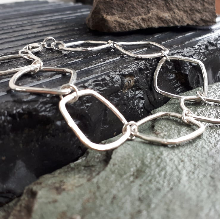 Thumbnail: Recycled Sterling Silver Abstract design Bangle by Nyaki Punk Jeweller