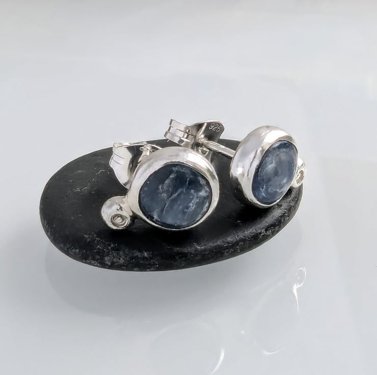 Thumbnail: Recycled Sterling Silver Kyanite mis shaped Stud Earrings by Nyaki PunkJewellery