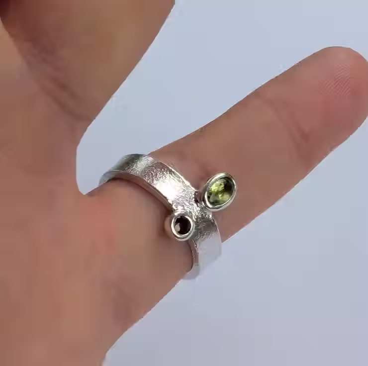 Thumbnail: STERLING SILVER Peridot & Citrine Ring, Handmade Urban Jewellery £104.00
