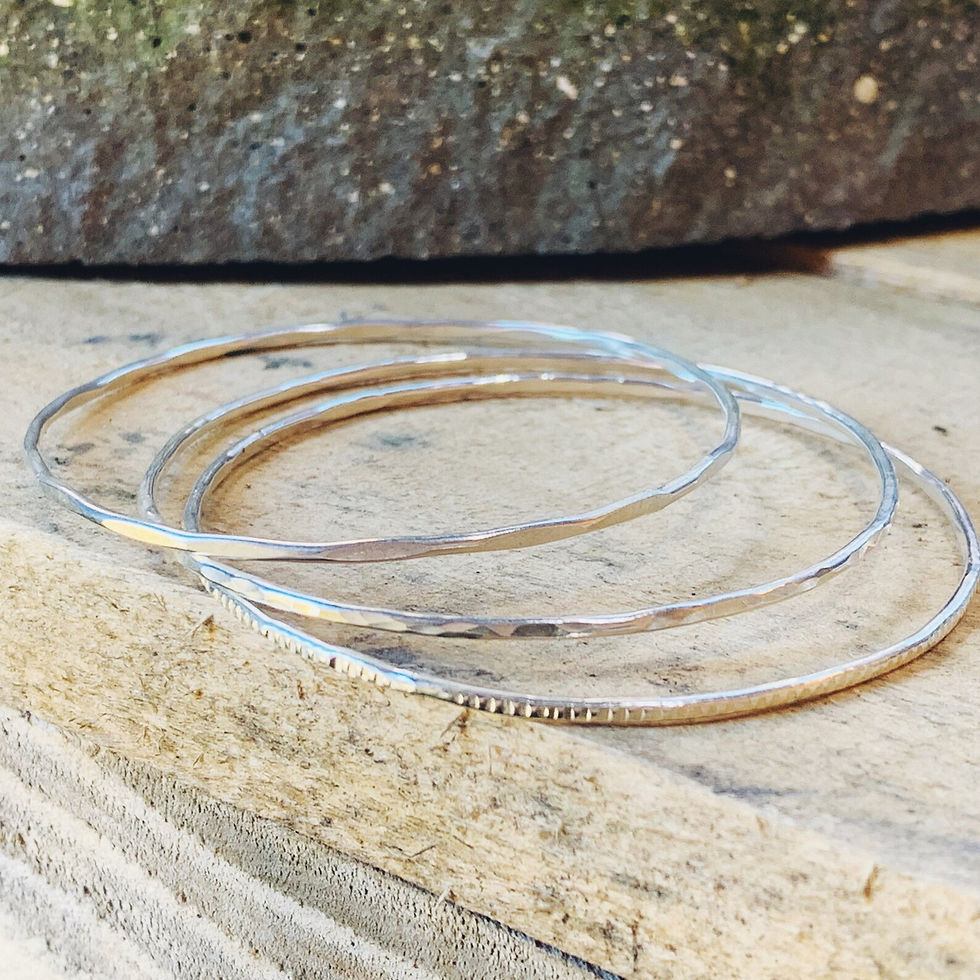 Thumbnail: Recycled Sterling Silver Textured Skinny Bangles by Nyaki Punk Jewellery