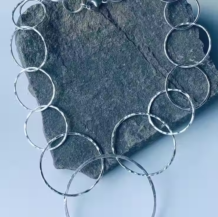 Thumbnail: Sterling Silver Hoop Necklace, Handmade Urban Designed Jewellery