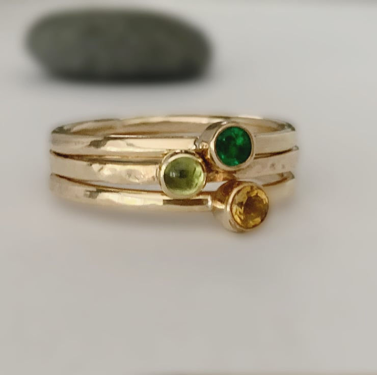Thumbnail: Recycled Solid 9 carat Gold Gemstone Stacking Rings by Nyaki Punk Jewellery