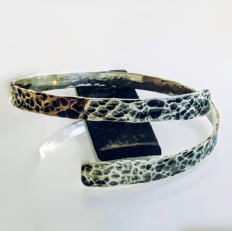 Thumbnail: Recycled Sterling Silver Patina Bangle by Nyaki Punk Jewellery