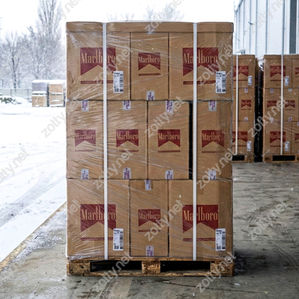 Marlboro cigarettes on a pallet in stock, wholesale delivery by truck, air or sea
