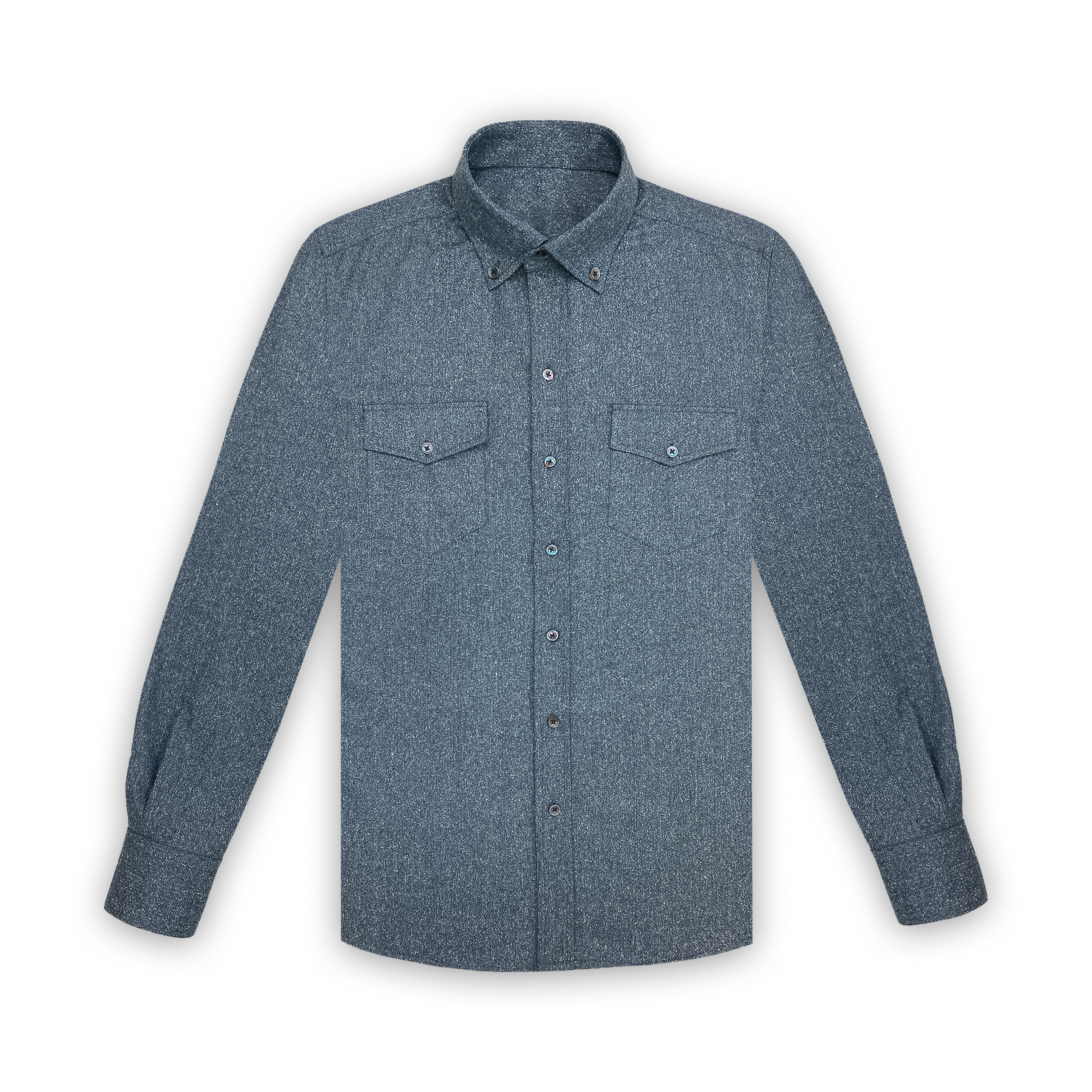 SILK AND WOOL BUTTON-DOWN SHIRT IN BLUE
