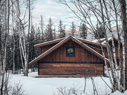 Whitefish, Montana. Montana. Whitefish. The USA. Snow. Winter. Cabin in snow. Forest.