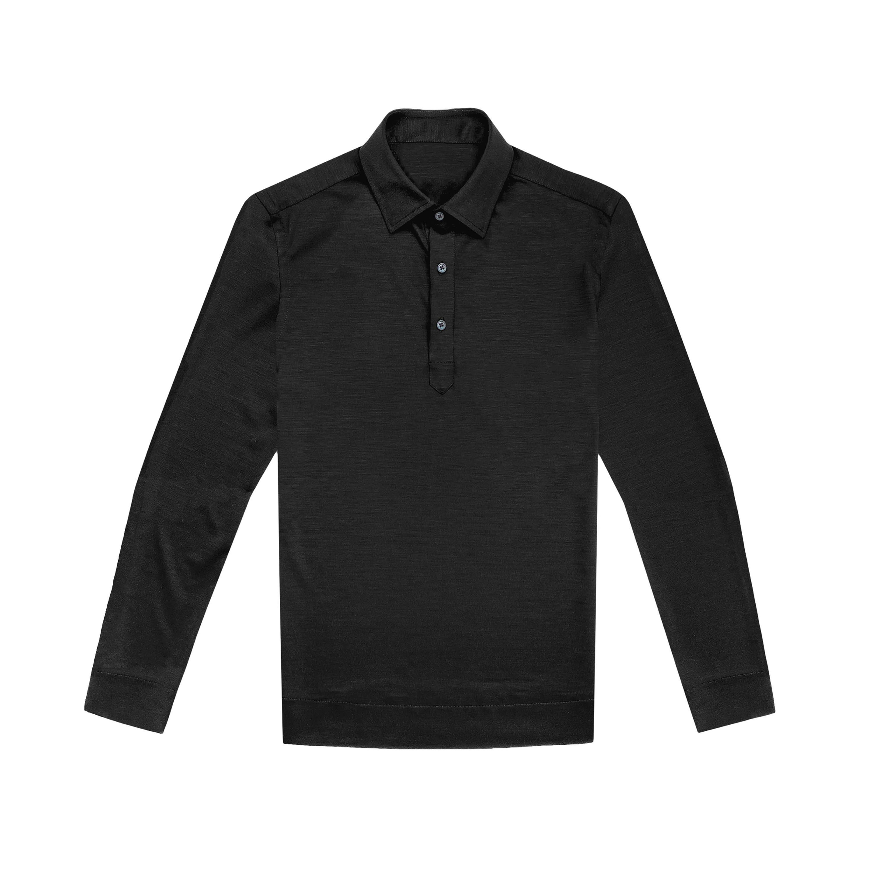 LONG SLEEVE KNIT POLO IN BLACK