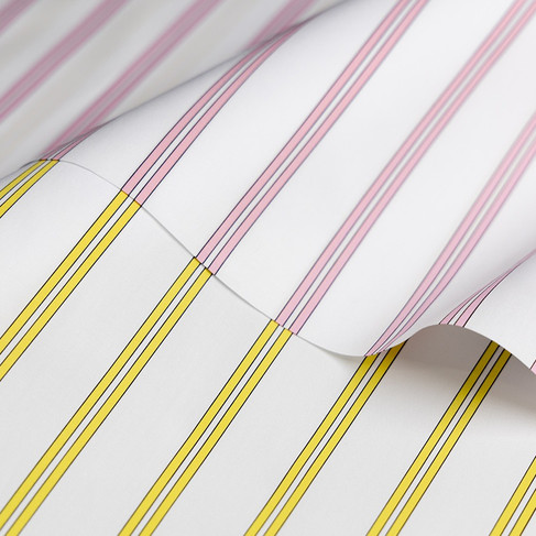 White shirting with pink and yellow regimental stripes in a crisp Thomas Mason weave