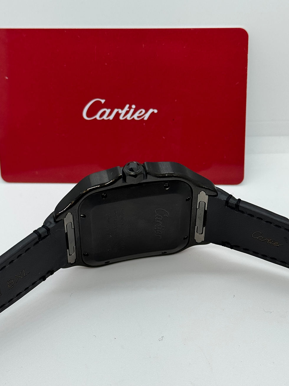 Miniatura: Cartier Santos Large All Black Leather Strap Swiss