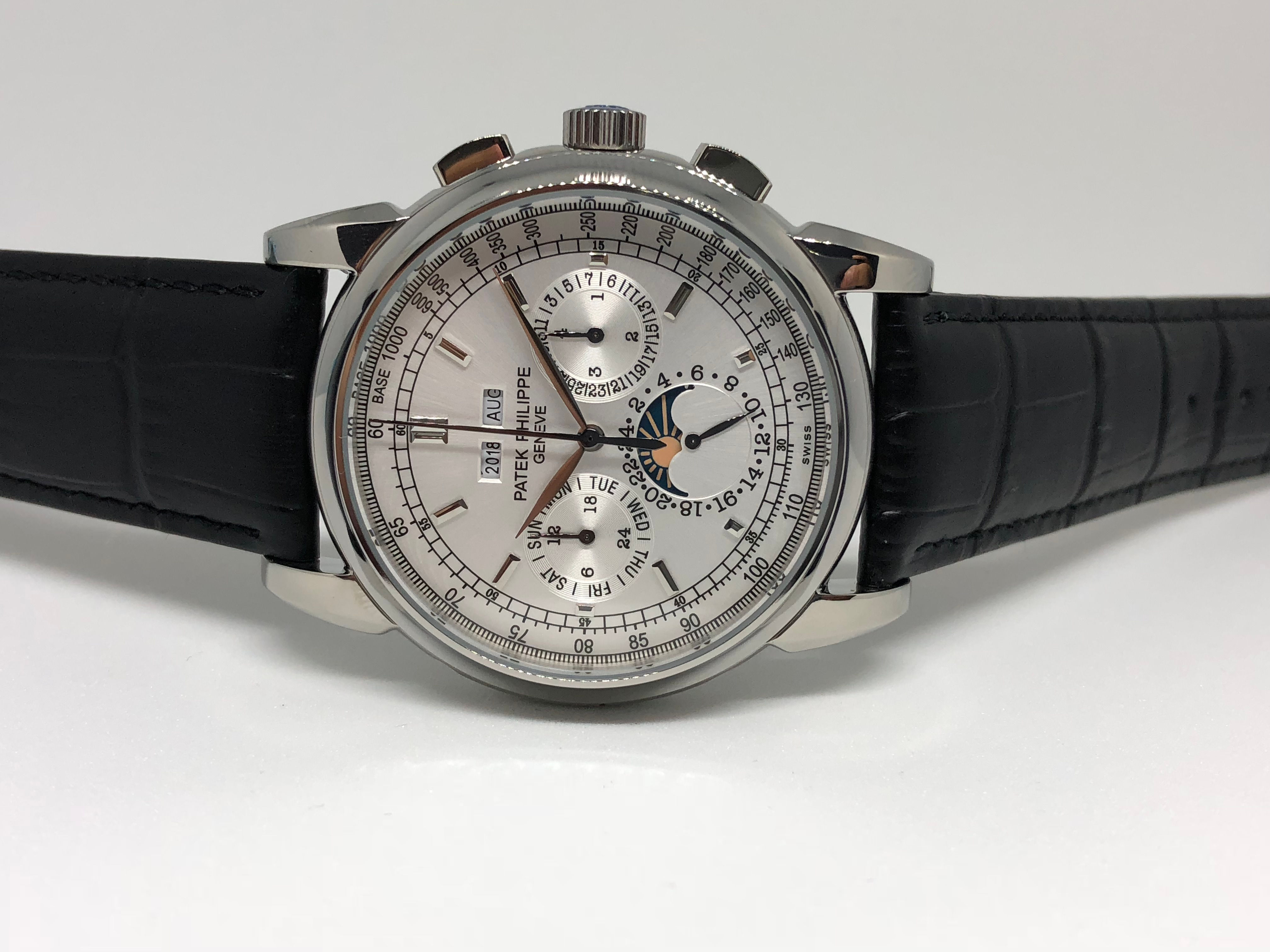 Patek Philippe Grand Complications Silver Leather Black Strap