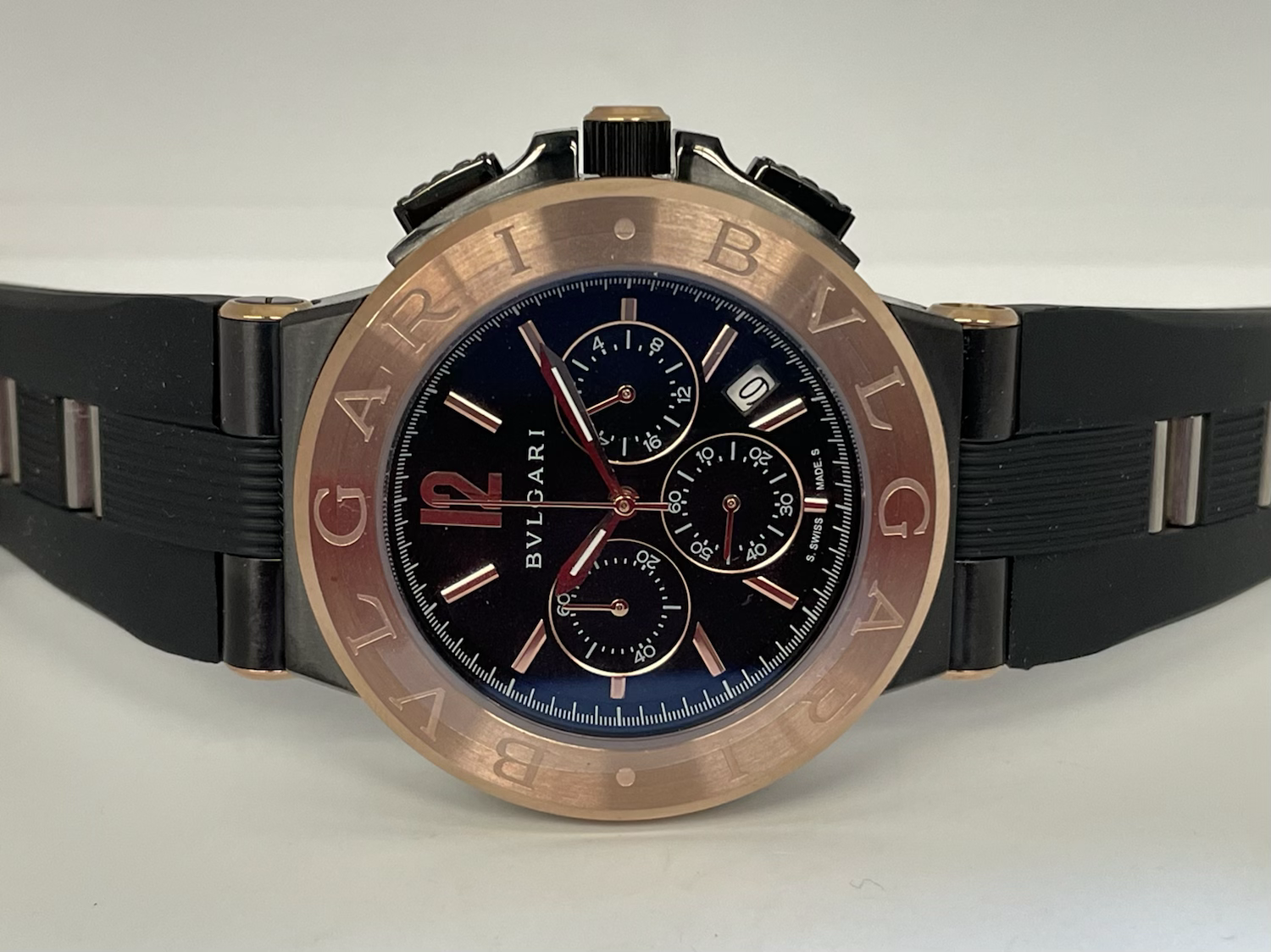 Bulgari Diagono Black Dial Rose gold Bezel