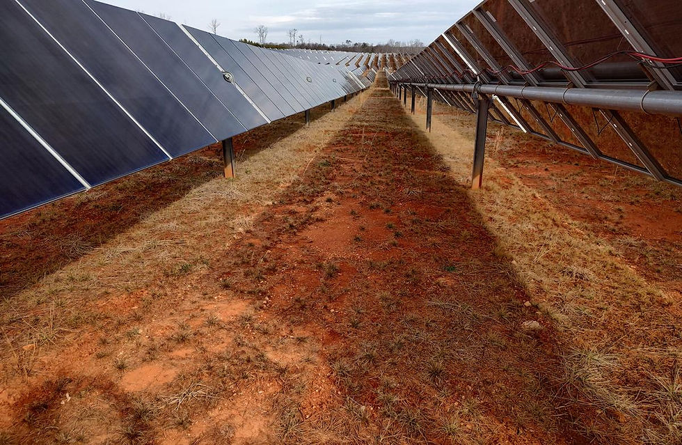 Erosion channel in exposed red clay at a solar farm site