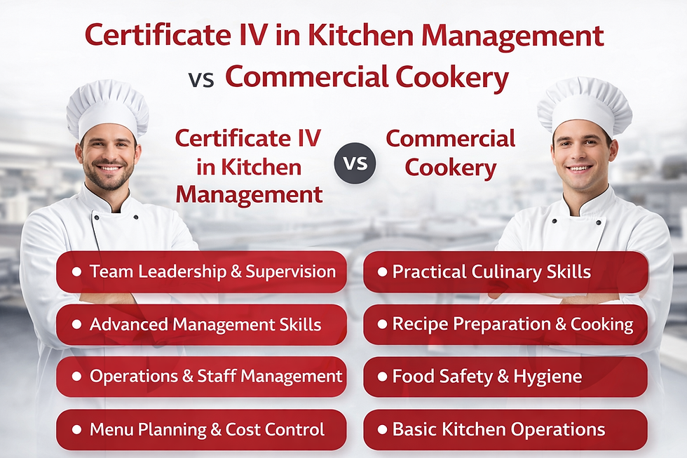 Certificate iv in kitchen management vs commercial cookery  Detailed Comperison