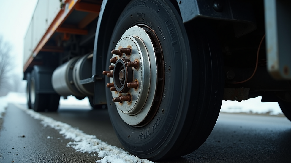 High angle view of truck brakes system in action