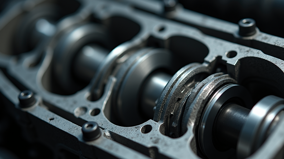 Close-up view of a diesel engine block showing pistons