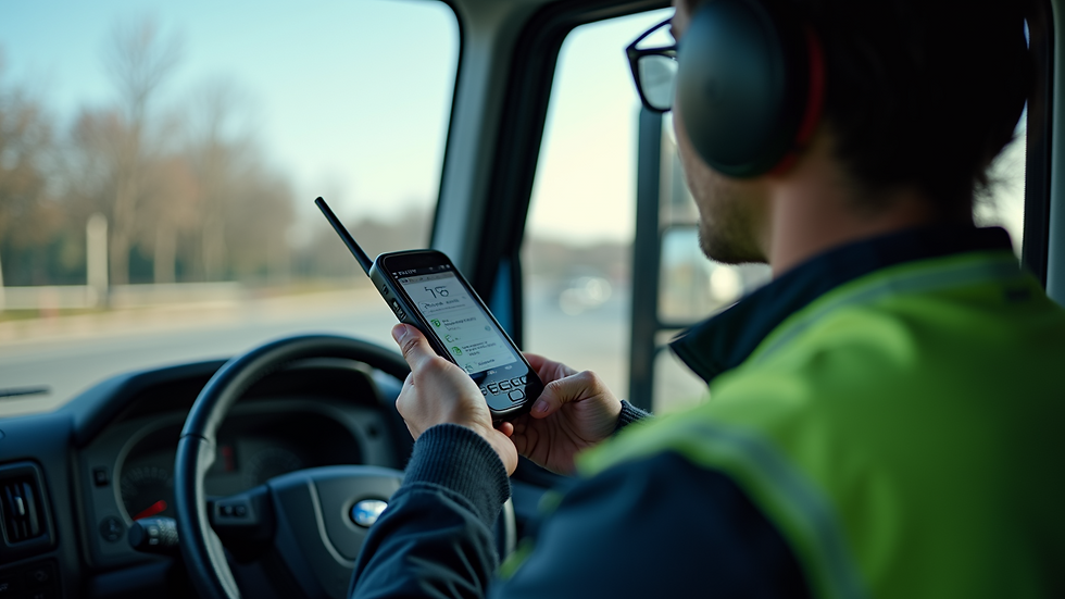 Eye-level view of a communication device in a modern fleet vehicle